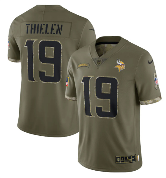 Men's Minnesota Vikings #19 Adam Thielen 2022 Olive Salute To Service Limited Stitched Jersey